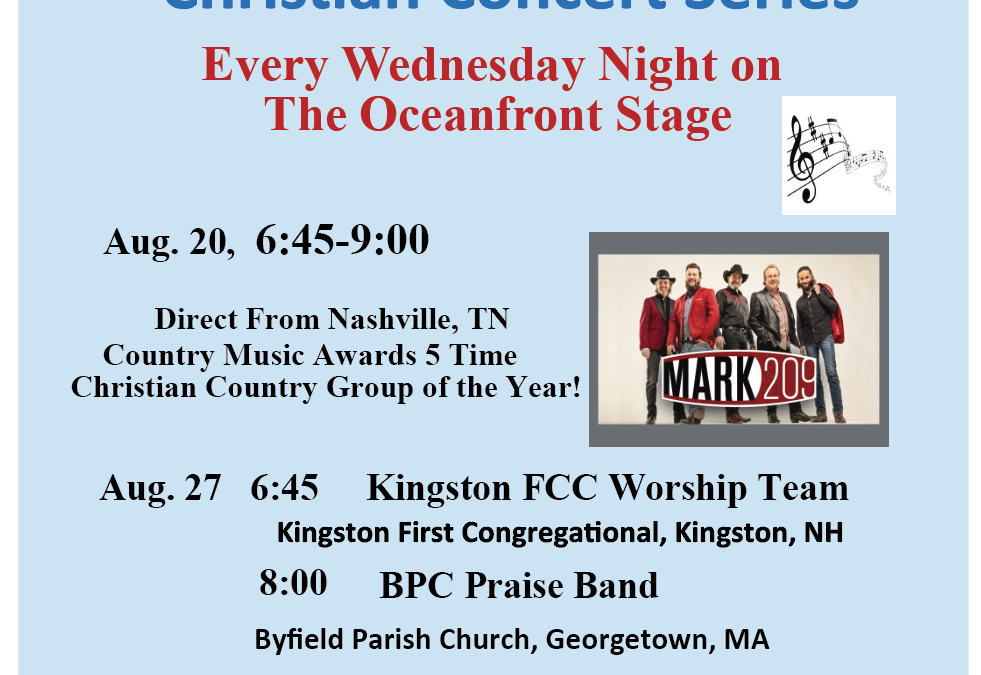 MOVED TO BLUE OCEAN MUSIC HALL!  2005 Salisbury Beach Christian Concert Series – WED NIGHT FREE!