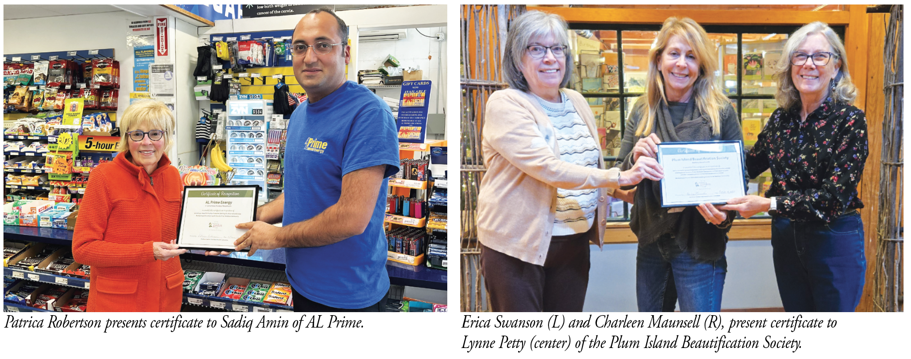 Newbury Garden Club Awards Local Business and  Non-Profit Organization with Certificate of Recognition